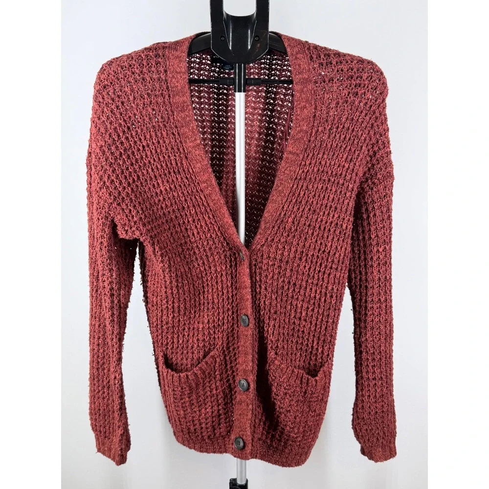 American Eagle Womens Rust Red Marl Knit Button Front‎ Cardigan Sweater Small